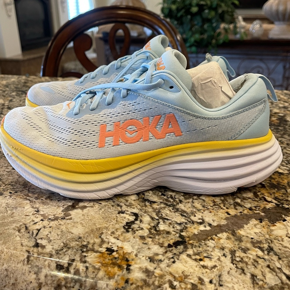 HOKA Blue and Yellow Running Shoes 9.5